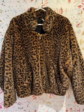 Leopard Print Faux Fur Jacket - Brown